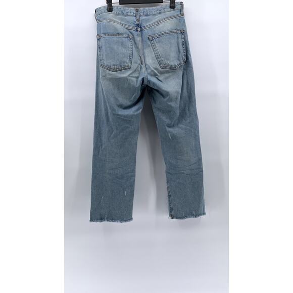 ZARA Women's Light Wash Blue Denim Straight-Leg Raw-Hem Five-Pocket Jeans SZ 4 - Picture 2 of 8